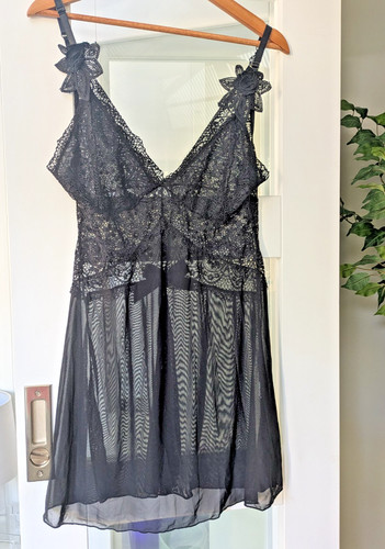 Black sheer lace nightdress - lace,
