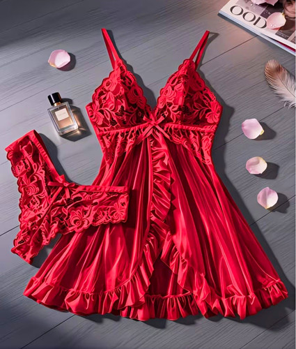 Red floral lace babydoll - red,